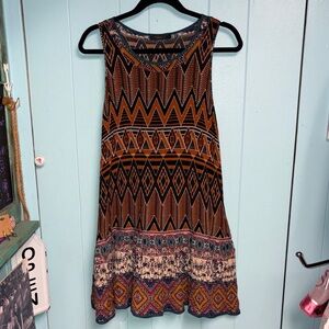 THML Geometric Sleeveless Midi Dress - Black and Orange